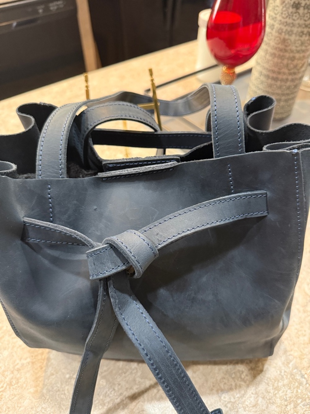 Semen Classic Navy Leather Drawstring Tote - Unbranded - Picture 2 of 7